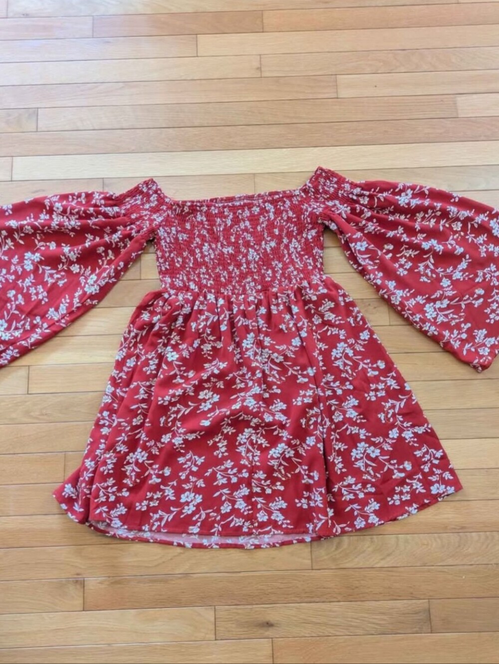 Red & White Floral Off the Shoulder Dress